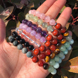 7 Chakras Charm Bracelet Natural Crystal Round Beads Healing Stone Women Jewelry