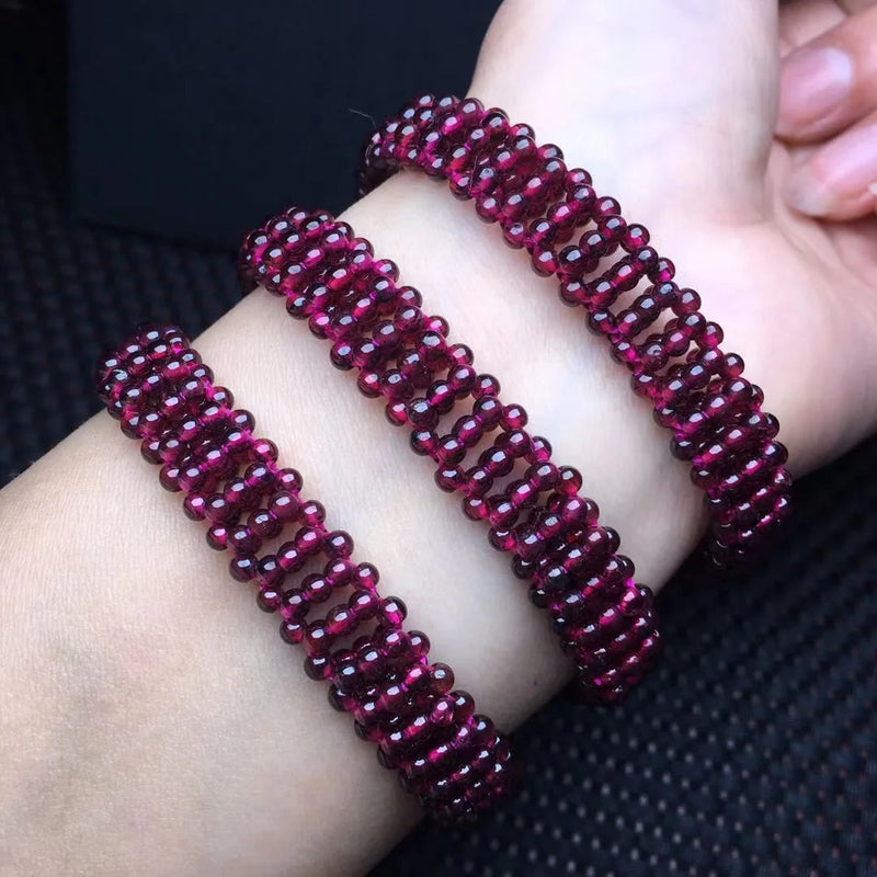 Natural Garnet Hand-Knitted Woven Bracelet Crystal Reiki Healing Stone Jewelry