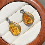 Amber Water Drop Pendant 925 Sterling Silver Reiki Healing Stone Jewelry