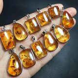 Amber Water Drop Pendant 925 Sterling Silver Reiki Healing Stone Jewelry