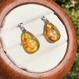Amber Water Drop Pendant 925 Sterling Silver Reiki Healing Stone Jewelry