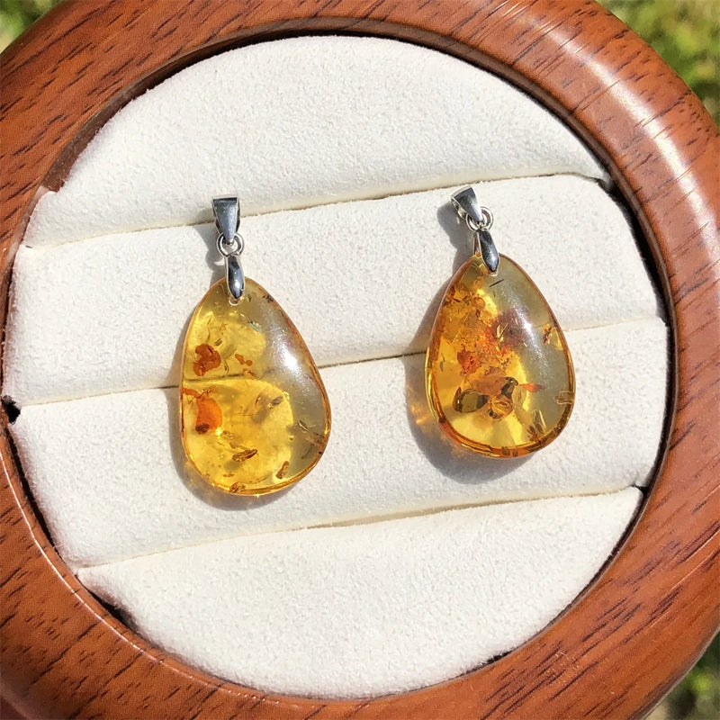 Amber Water Drop Pendant 925 Sterling Silver Reiki Healing Stone Jewelry