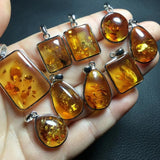 Amber Water Drop Pendant 925 Sterling Silver Reiki Healing Stone Jewelry