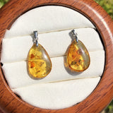 Amber Water Drop Pendant 925 Sterling Silver Reiki Healing Stone Jewelry