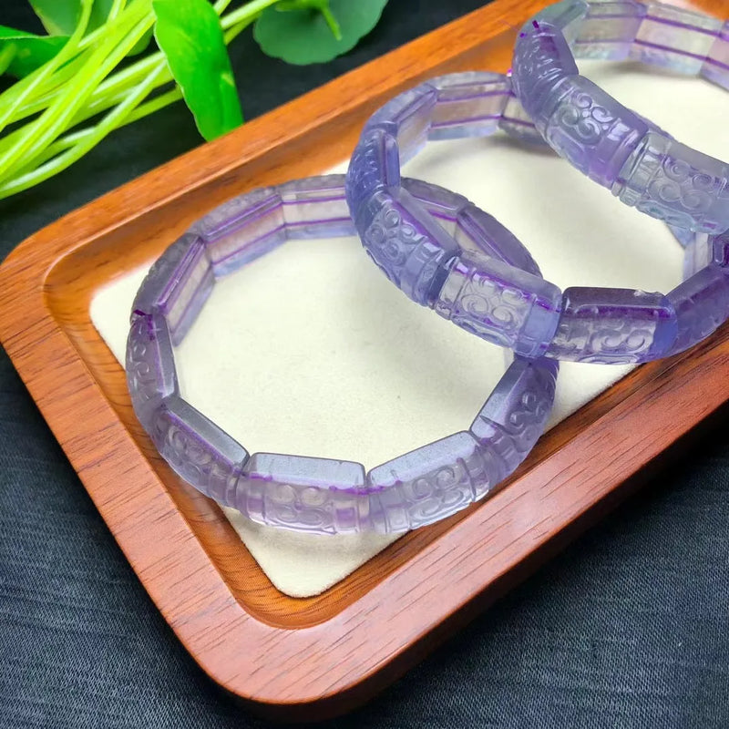 Natural Fluorite Square Fret Bead Bracelet Bangle