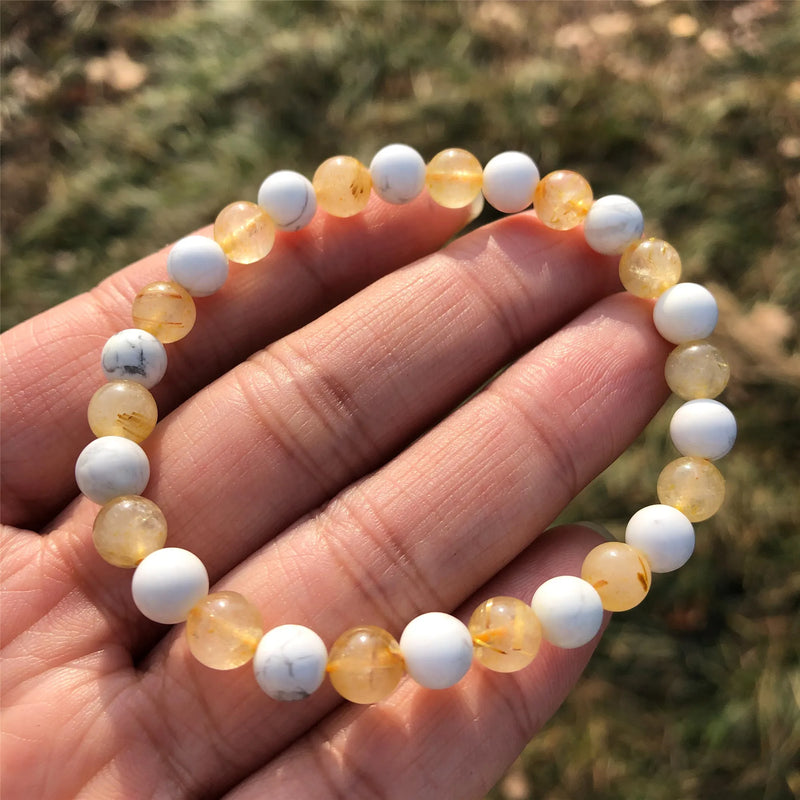 Natural Rutilated Quartz & Howlite Bracelet Crystal Healing Stones
