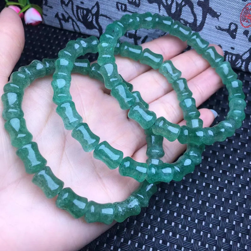 Fengbaowu Natural Green Strawberry Quartz Bracelet Crystal Healing Stone Jewelry