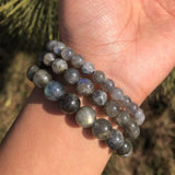 Natural Grey Moonstone Labradorite Bracelet Round Beads Crystal Healing Stone