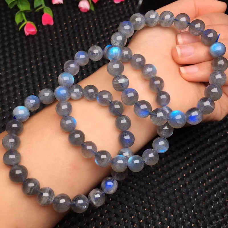 Grey Moonstone Labradorite Bracelet Round Beads Crystal Quartz Stone