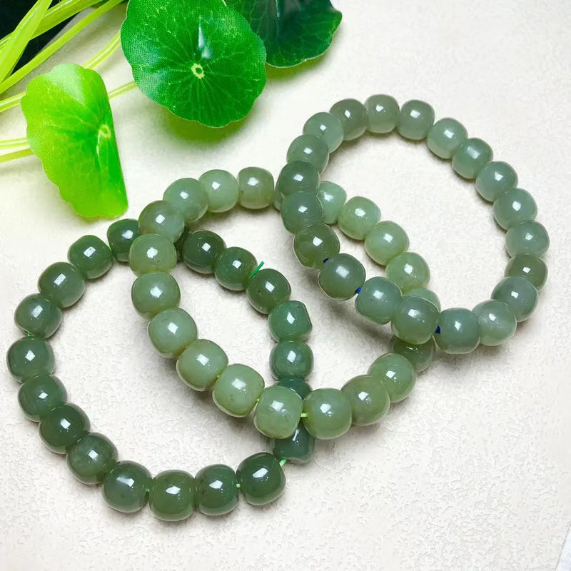 1 Pc Hetian Jade Nephrite Bracelet Old Style Beads Reiki Healing Stone