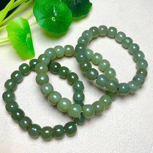 1 Pc Hetian Jade Nephrite Bracelet Old Style Beads Reiki Healing Stone