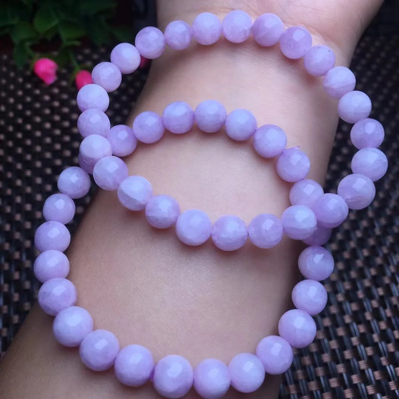 Natural Kunzite Bracelet Round Bead Crystal Healing Stone Jewelry