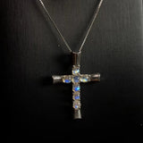 Labradorite Moonstone Cross Pendant 925 Sterling Silver Reiki Healing Stone