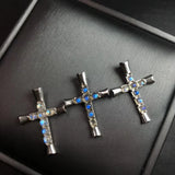 Labradorite Moonstone Cross Pendant 925 Sterling Silver Reiki Healing Stone