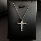 Labradorite Moonstone Cross Pendant 925 Sterling Silver Reiki Healing Stone
