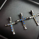 Labradorite Moonstone Cross Pendant 925 Sterling Silver Reiki Healing Stone