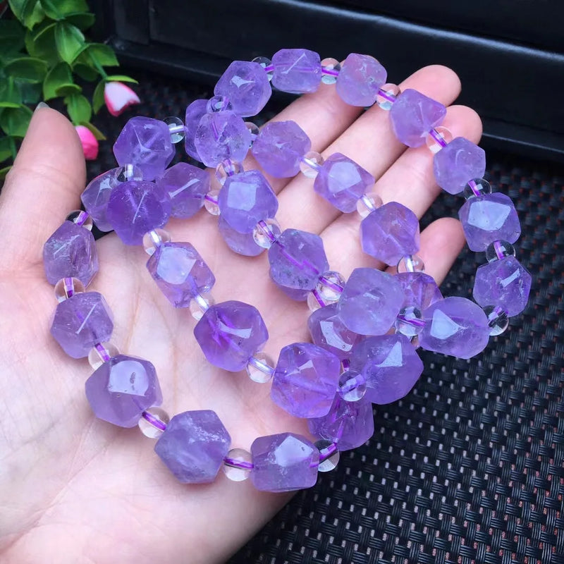 Lavender Amethyst Bracelet Diamond Faceted Beads Crystal Quartz