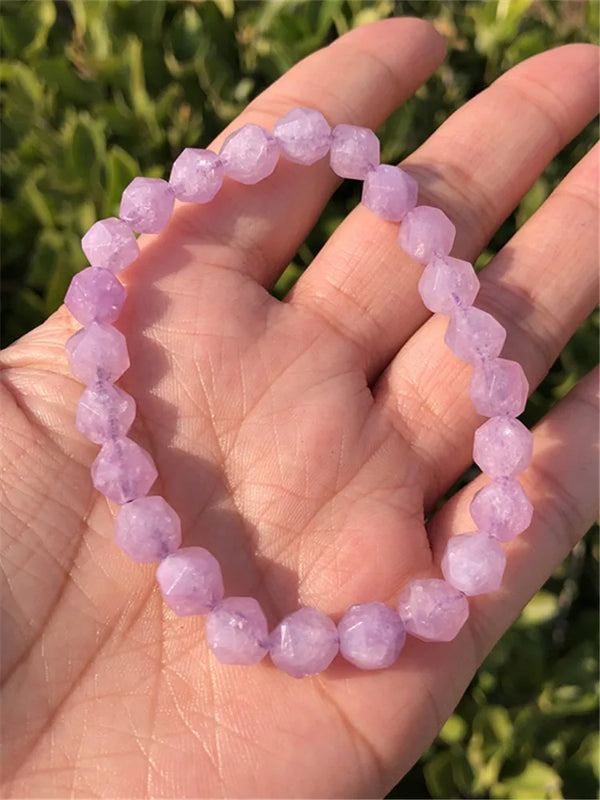 Natural Lavender Amethyst Bracelet Diamond Faceted Beads Crystal Quartz