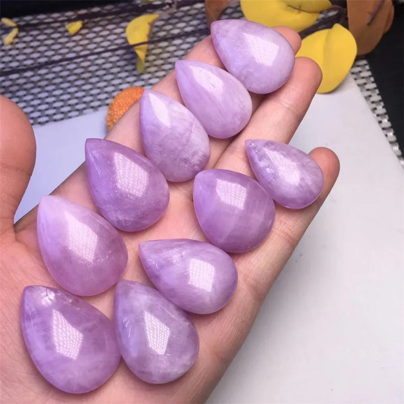 Fengbaowu Lavender Purple Kunzite Water Droplet Pendant Crystal Healing Stone