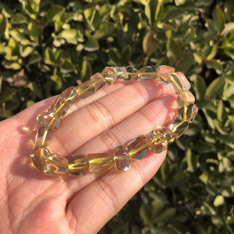 Natural Lemon Citrine Quartz Bracelet Cube Beads Crystal Healing Stone