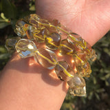 Natural Lemon Citrine Quartz Bracelet Cube Beads Crystal Healing Stone