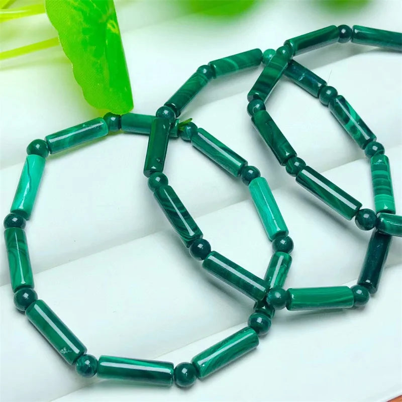 Natural Malachite Barrel Beads Bracelet Reiki Healing Stone Crystal Jewelry