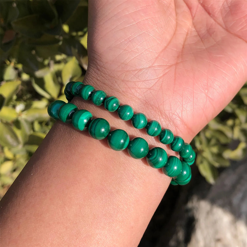 Natural Malachite Bracelet Round Beads Reiki Healing Stone Crystal Jewelry