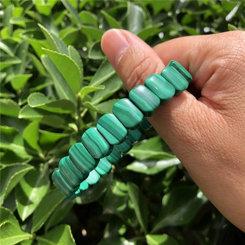 Fengbaowu Malachite Bracelet Square Bead Bangle Healing Stone Jewelry
