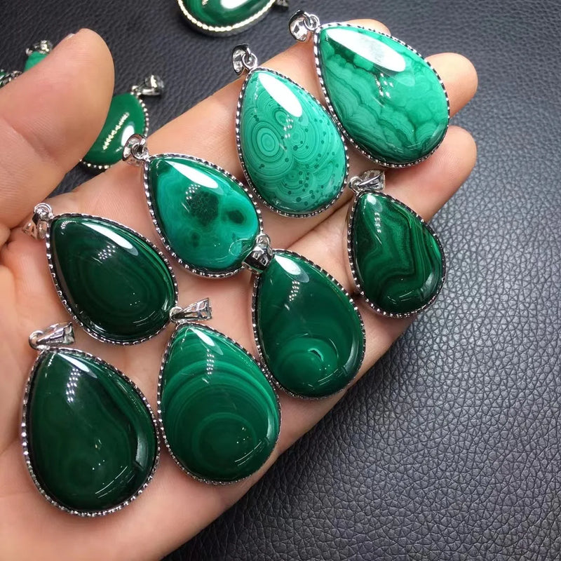 Natural Malachite Water Drop Pendant Crystal Healing Stone Jewelry