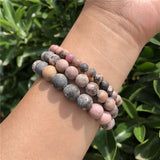 Fengbaowu Matte Rhodonite Bracelet Crystal Healing Stone Jewelry