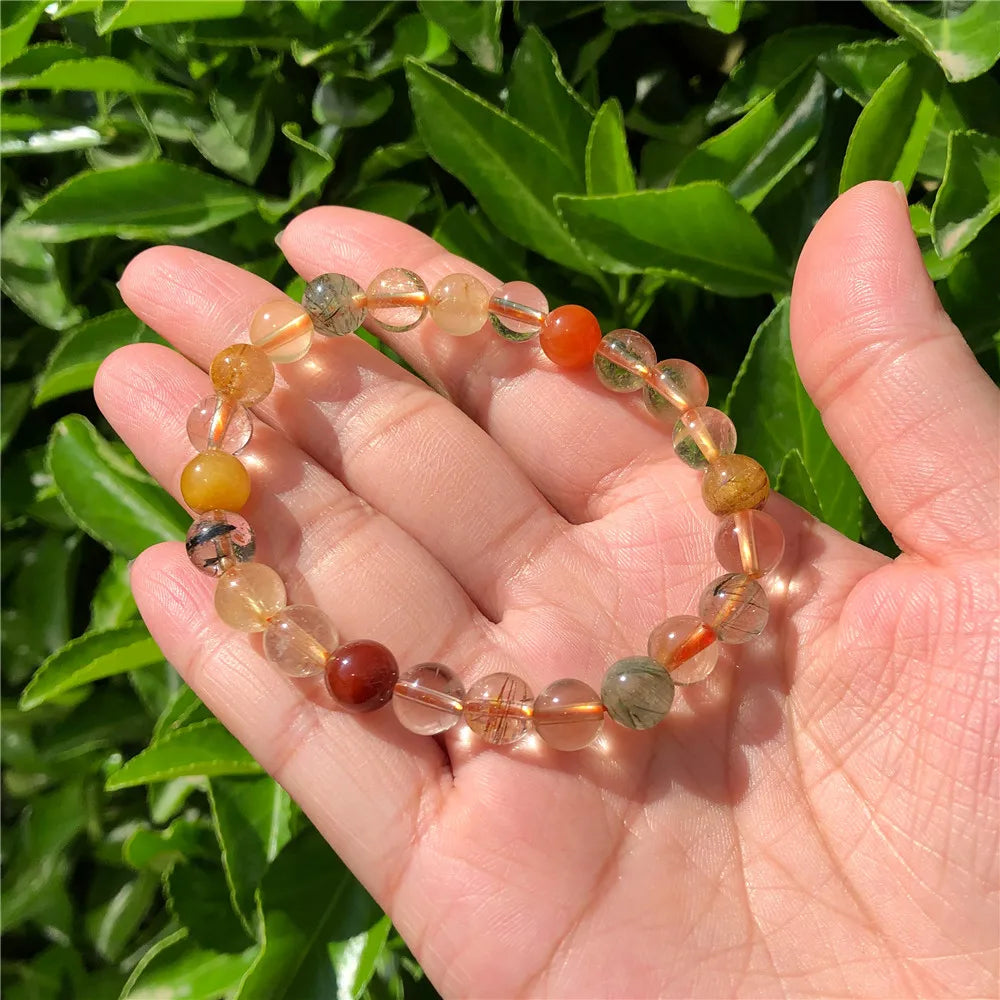 Natural Multicolored Rutilated Quartz Bracelet Crystal Healing Stone Jewelry