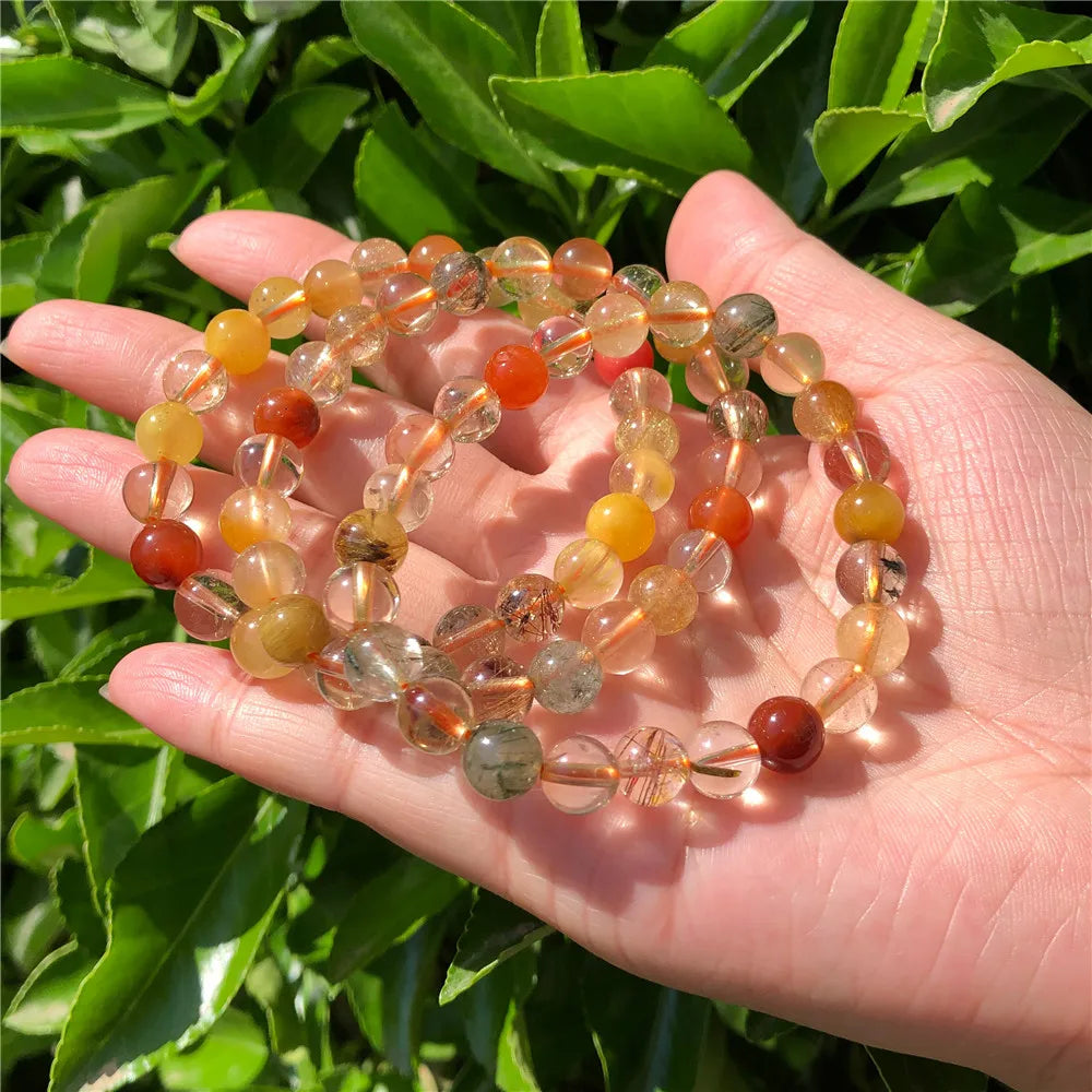Natural Multicolored Rutilated Quartz Bracelet Crystal Healing Stone Jewelry