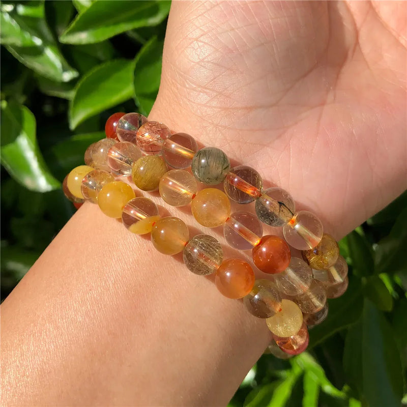 Natural Multicolored Rutilated Quartz Bracelet Crystal Healing Stone Jewelry