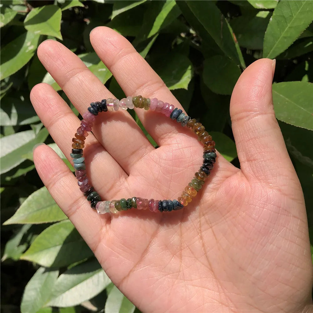 Fengbaowu Multicolored Tourmaline Elbaite Bracelet Crystal Healing Stone