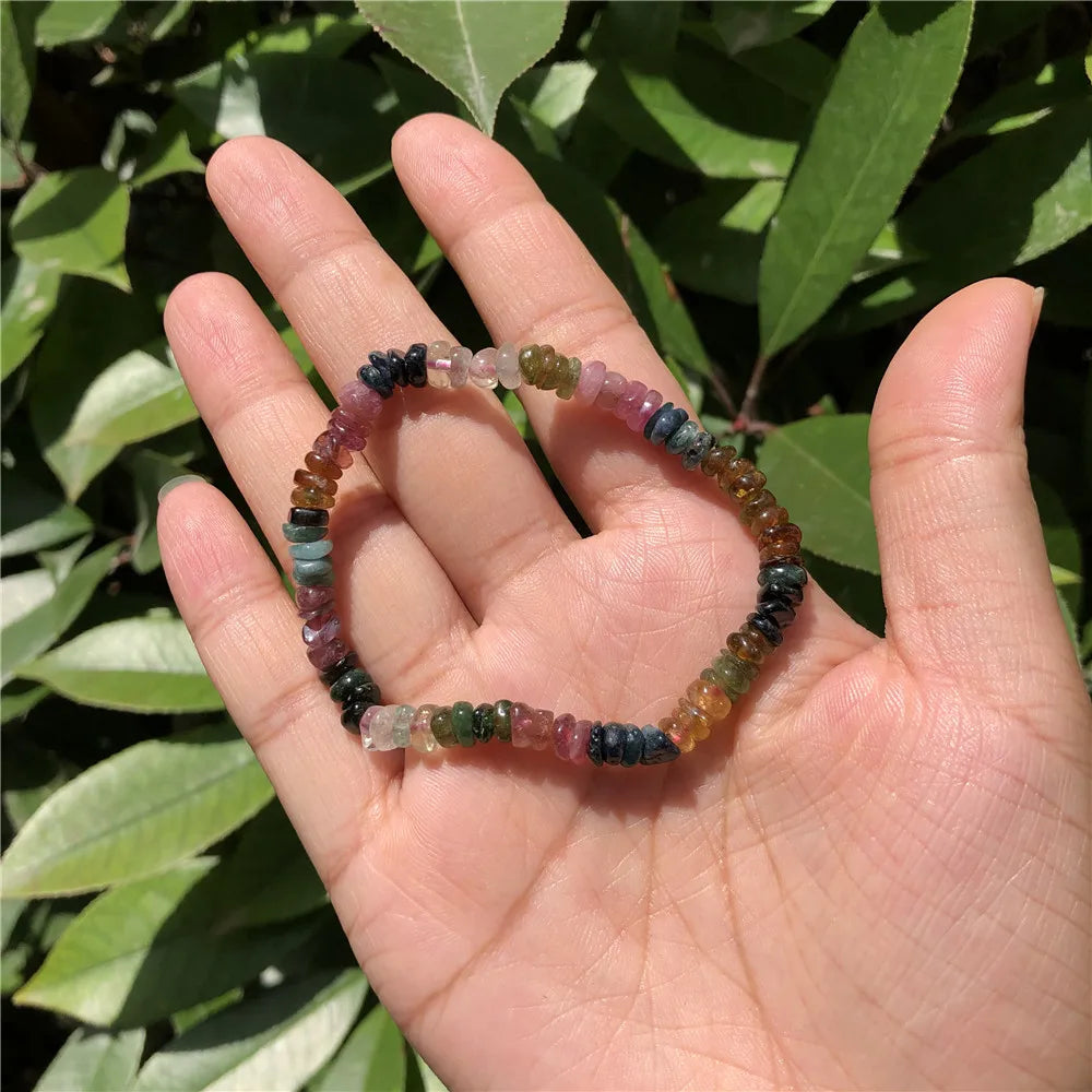Fengbaowu Multicolored Tourmaline Elbaite Bracelet Crystal Healing Stone