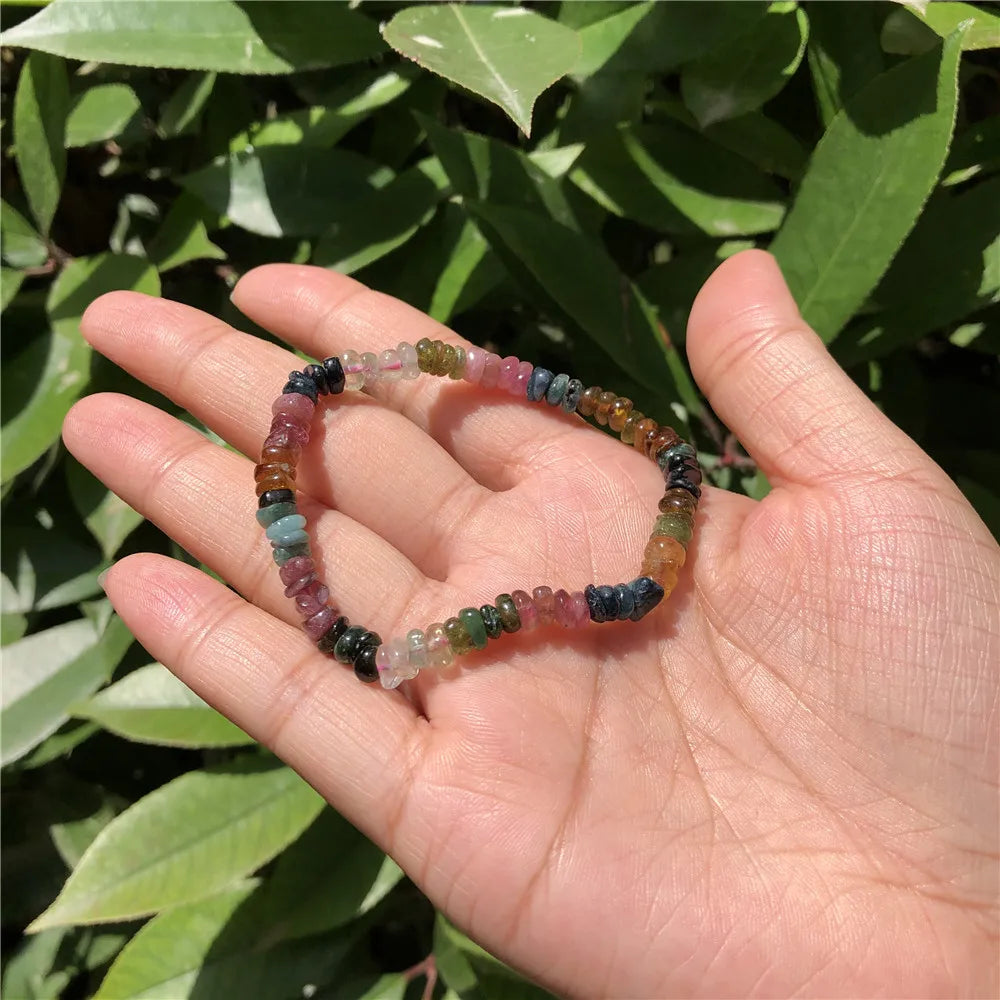 Fengbaowu Multicolored Tourmaline Elbaite Bracelet Crystal Healing Stone