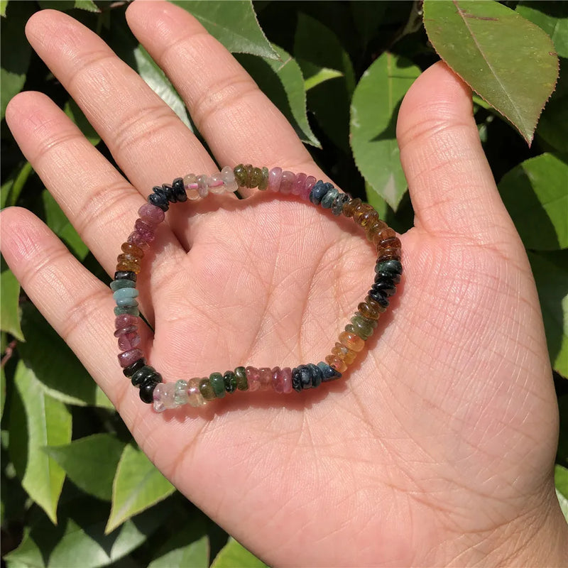 Fengbaowu Multicolored Tourmaline Elbaite Bracelet Crystal Healing Stone