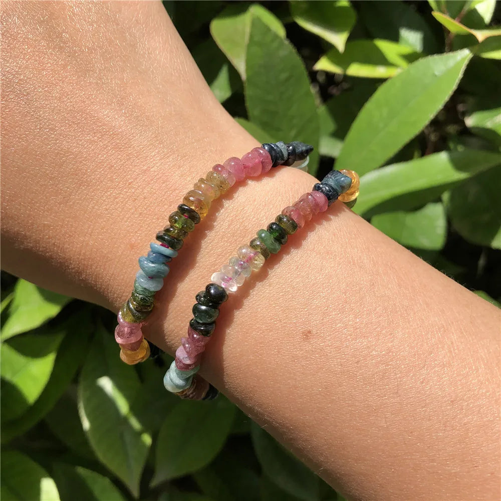 Fengbaowu Multicolored Tourmaline Elbaite Bracelet Crystal Healing Stone