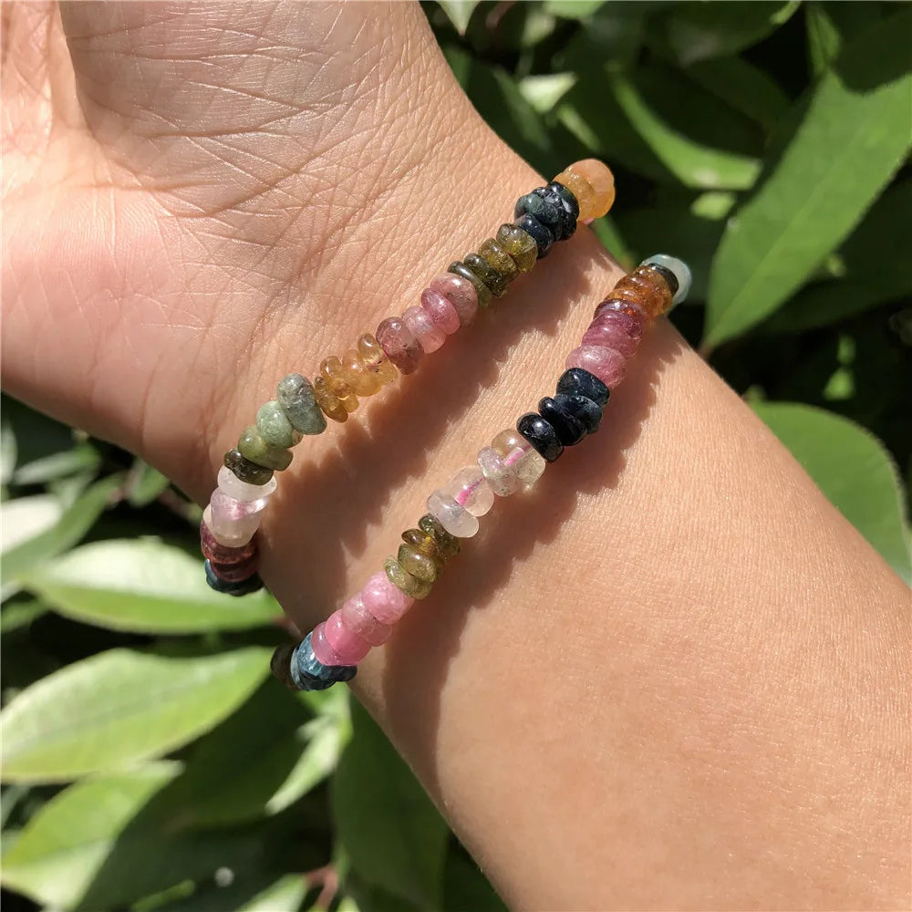 Fengbaowu Multicolored Tourmaline Elbaite Bracelet Crystal Healing Stone