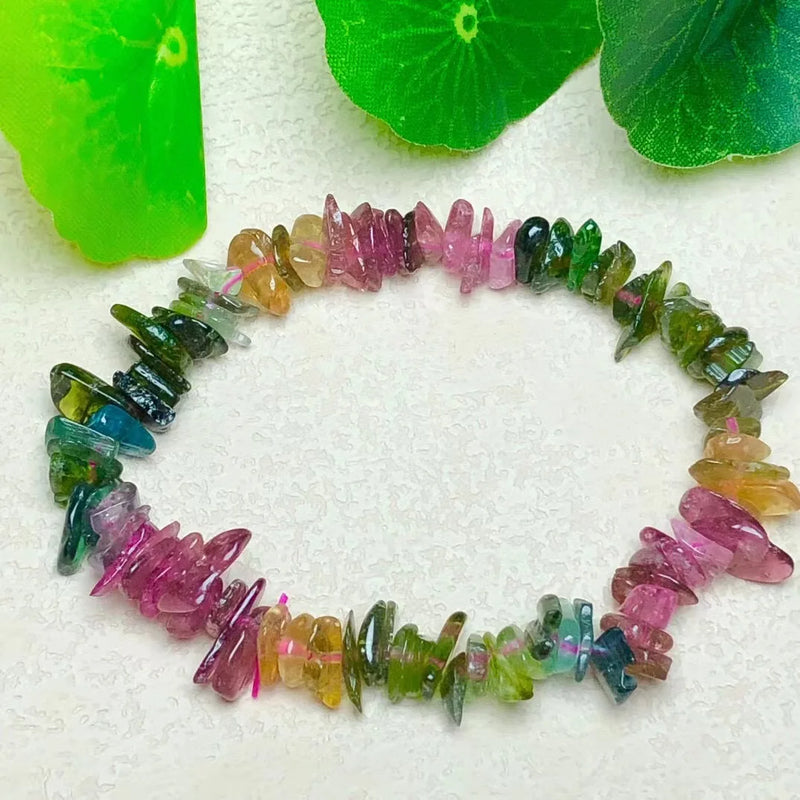Fengbaowu Elbaite Colorful Tourmaline Chips Bracelet Healing Stone Jewelry