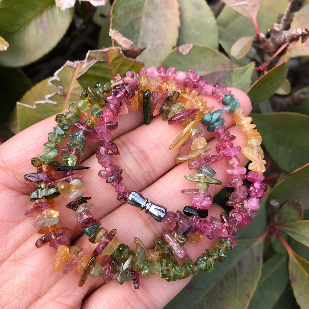 Natural Multicolored Tourmaline Chips Necklace Crystal Healing Stone