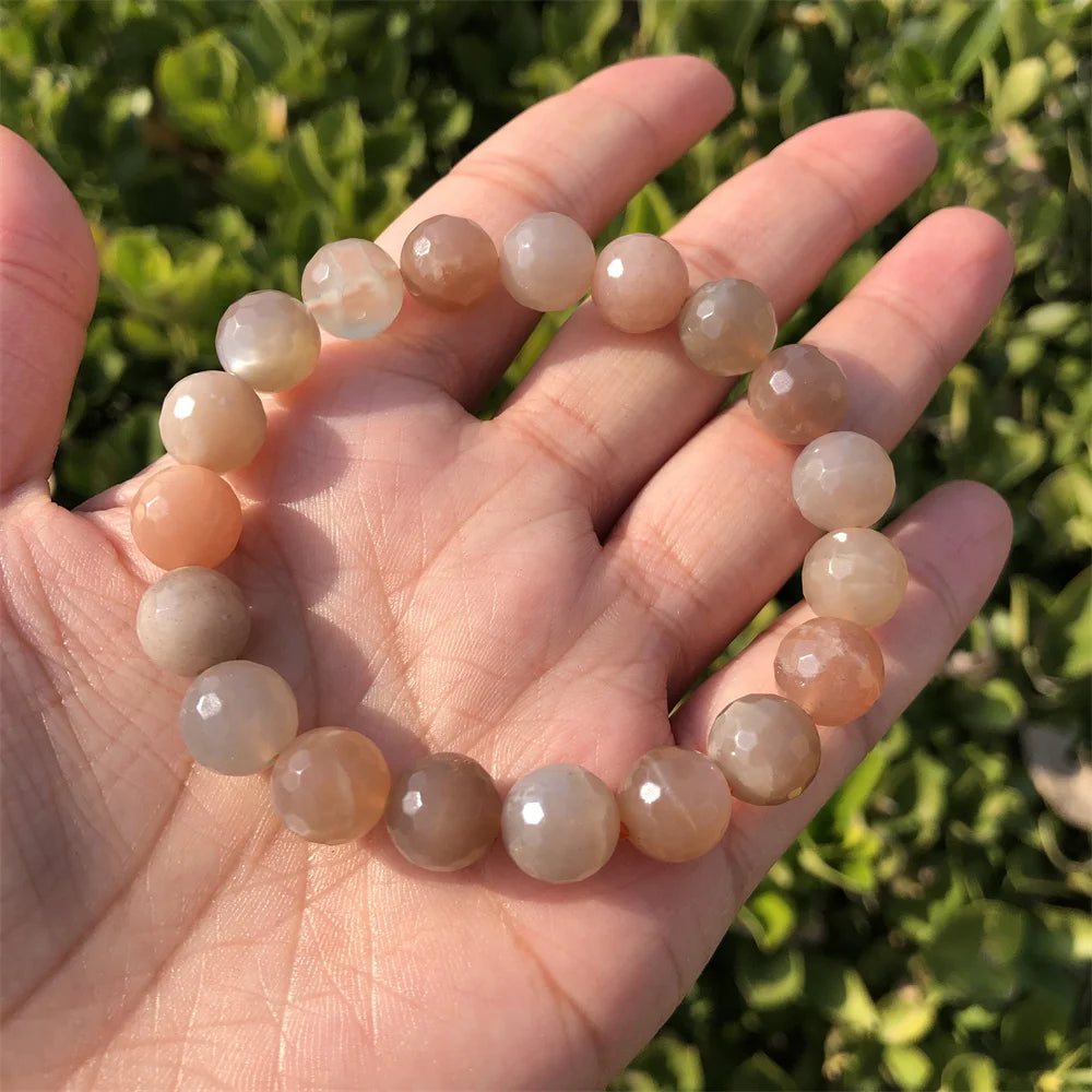 Fengbaowu Multicolored Moonstone Bracelet Crystal Healing Stone Jewelry