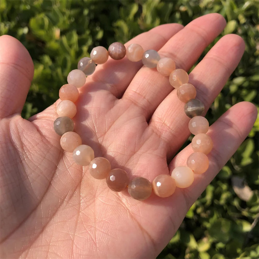 Fengbaowu Multicolored Moonstone Bracelet Crystal Healing Stone Jewelry