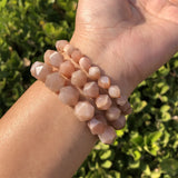 Peach Moonstone Bracelet Diamond Faceted Beads Crystal Quartz Jewelry