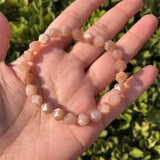Peach Moonstone Bracelet Diamond Faceted Beads Crystal Quartz Jewelry