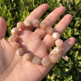 Peach Moonstone Bracelet Diamond Faceted Beads Crystal Quartz Jewelry