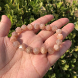 Peach Moonstone Bracelet Diamond Faceted Beads Crystal Quartz Jewelry