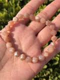 Peach Moonstone Bracelet Diamond Faceted Beads Crystal Quartz Jewelry