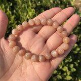 Peach Moonstone Bracelet Round Beads Crystal Healing Stone Jewelry