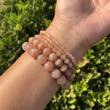 Peach Moonstone Bracelet Round Beads Crystal Healing Stone Jewelry